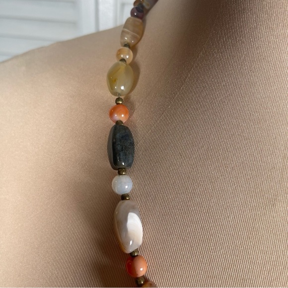 Handcrafted Mixed Agate & Chalcedony Necklace Natural Stone Beads Boho Jewelry - Picture 5 of 7